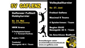 24.05. Hobbyfußballturnier / 27.06. Volleyballturnier